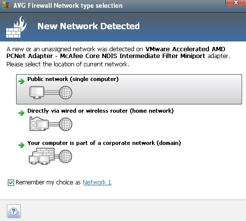 AVG Firewall Network type selection