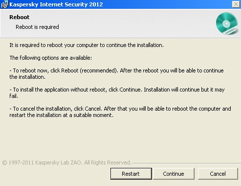 Kaspersky Plus reboot required message