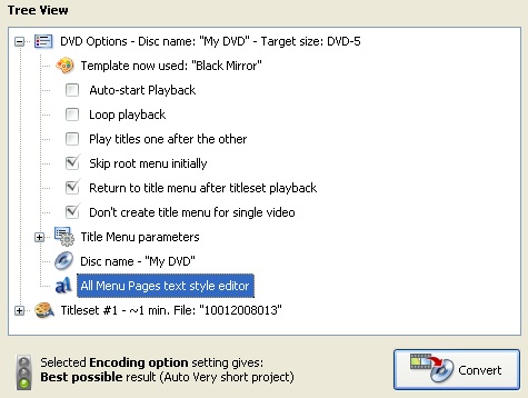 VSO convert x to dvd tree view