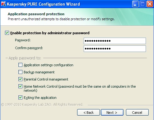 kaspersky application password protection