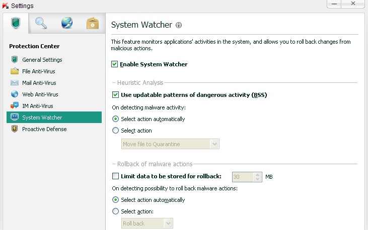 Kaspersky system watcher