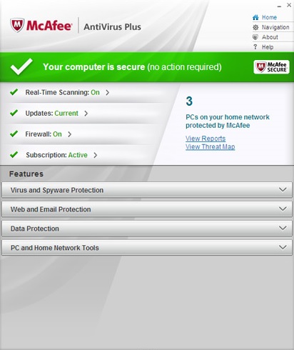 mcafee antivirus plus user interface