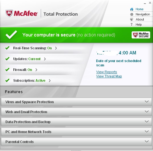 mcafee total protection UI screenshot