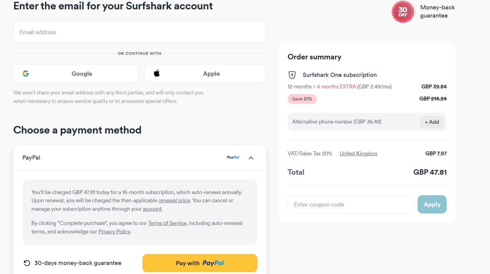 surfshark 1 year how to apply coupon