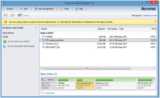 acronis disk director UI