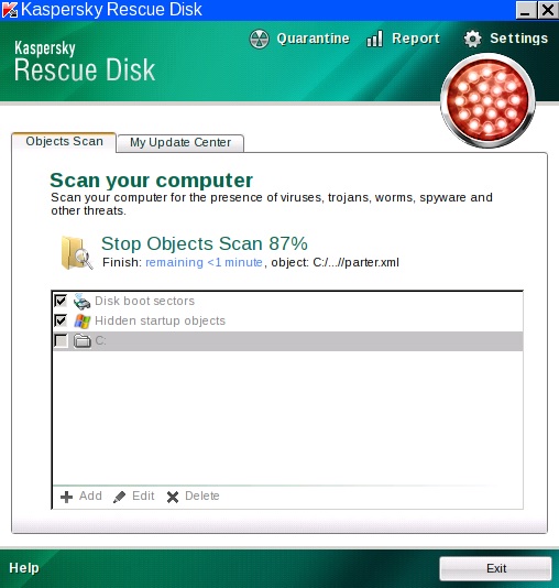 kaspersky rescue disc scan selection