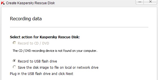 kaspersky rescue disc storage selection