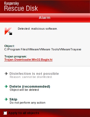 kaspersky rescue disc trojan found example message