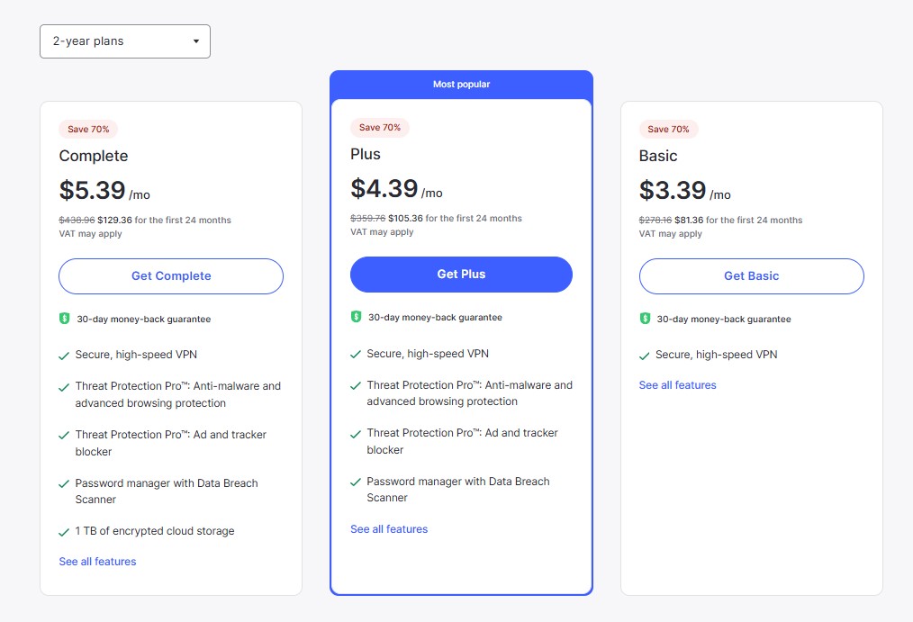 NordVPN pricing plans 2 years